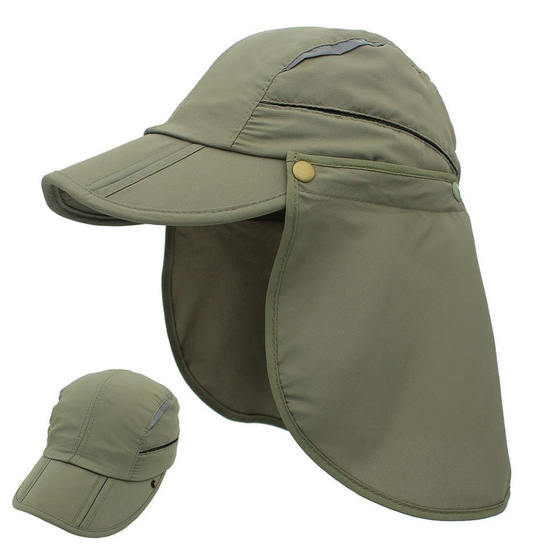 LLmoway UPF50+ Sun Hat with Neck Flap for Men Women Fishing Hiking Camping Quick Dry Cap Army Green - Image 1